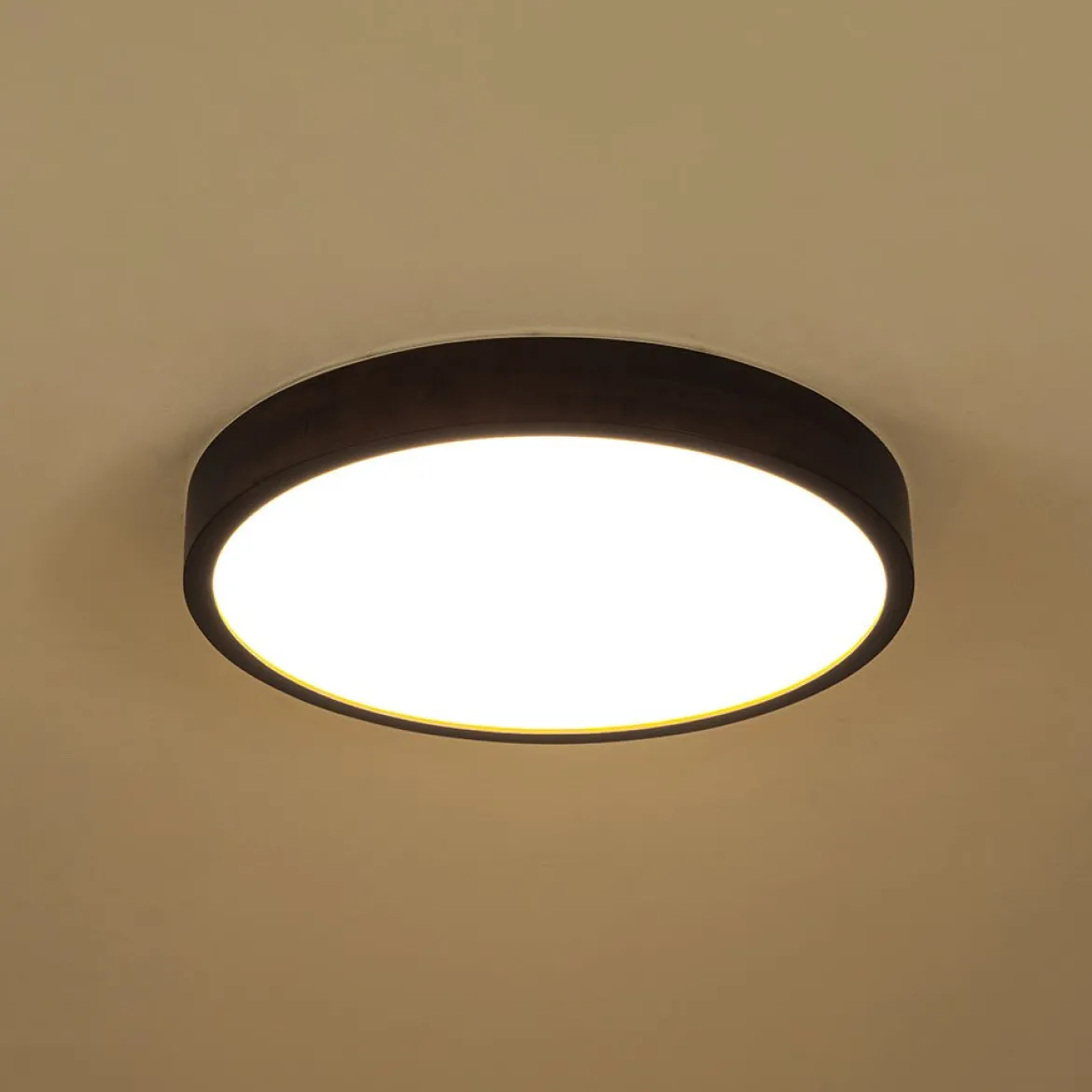 Farmhouse Dimmable LED Walnut Wood Round Flush Mount