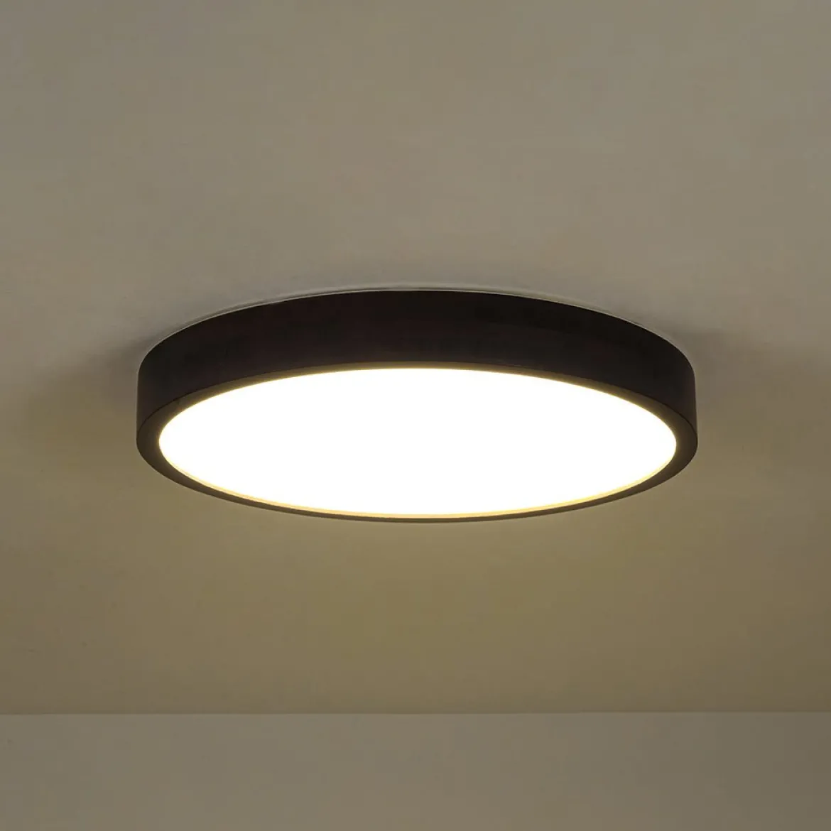 Farmhouse Dimmable LED Walnut Wood Round Flush Mount