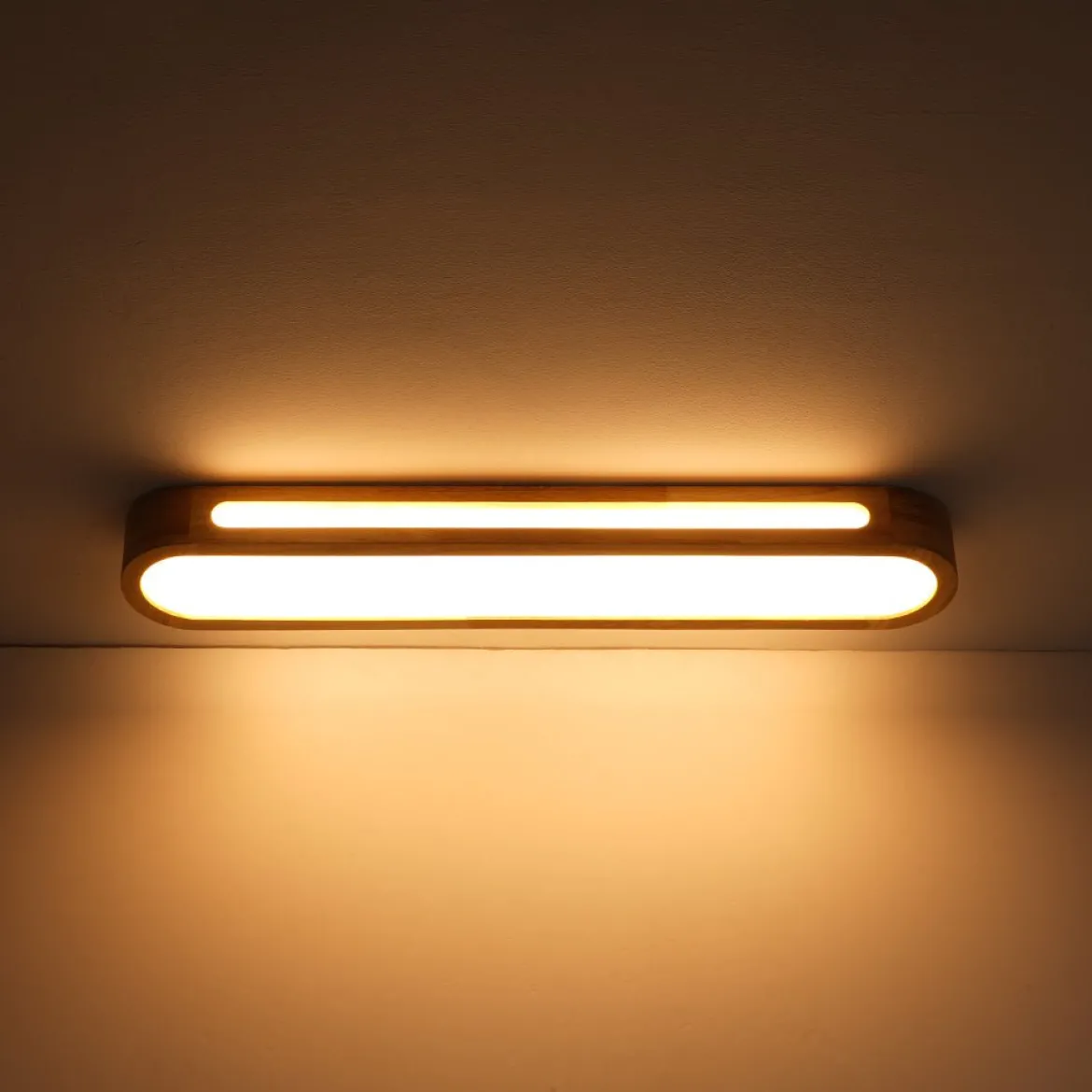 Farmhouse Dimmable LED Wood Oval Flush Mount Light
