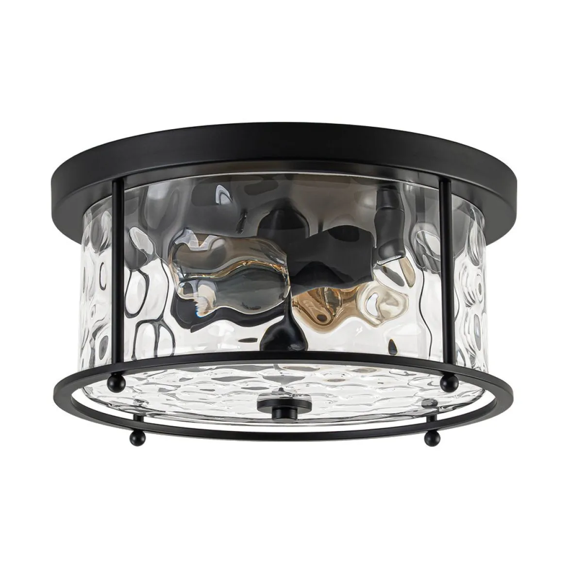Farmhouse Hammered Glass Round Drum Flush Mount Light