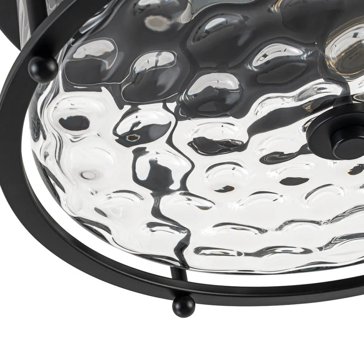 Farmhouse Hammered Glass Round Drum Flush Mount Light