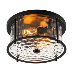 Farmhouse Hammered Glass Round Drum Flush Mount Light