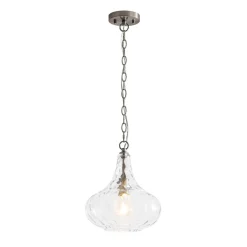 Farmhouse 1-Light Hammered Glass Bell Kitchen Pendant Light