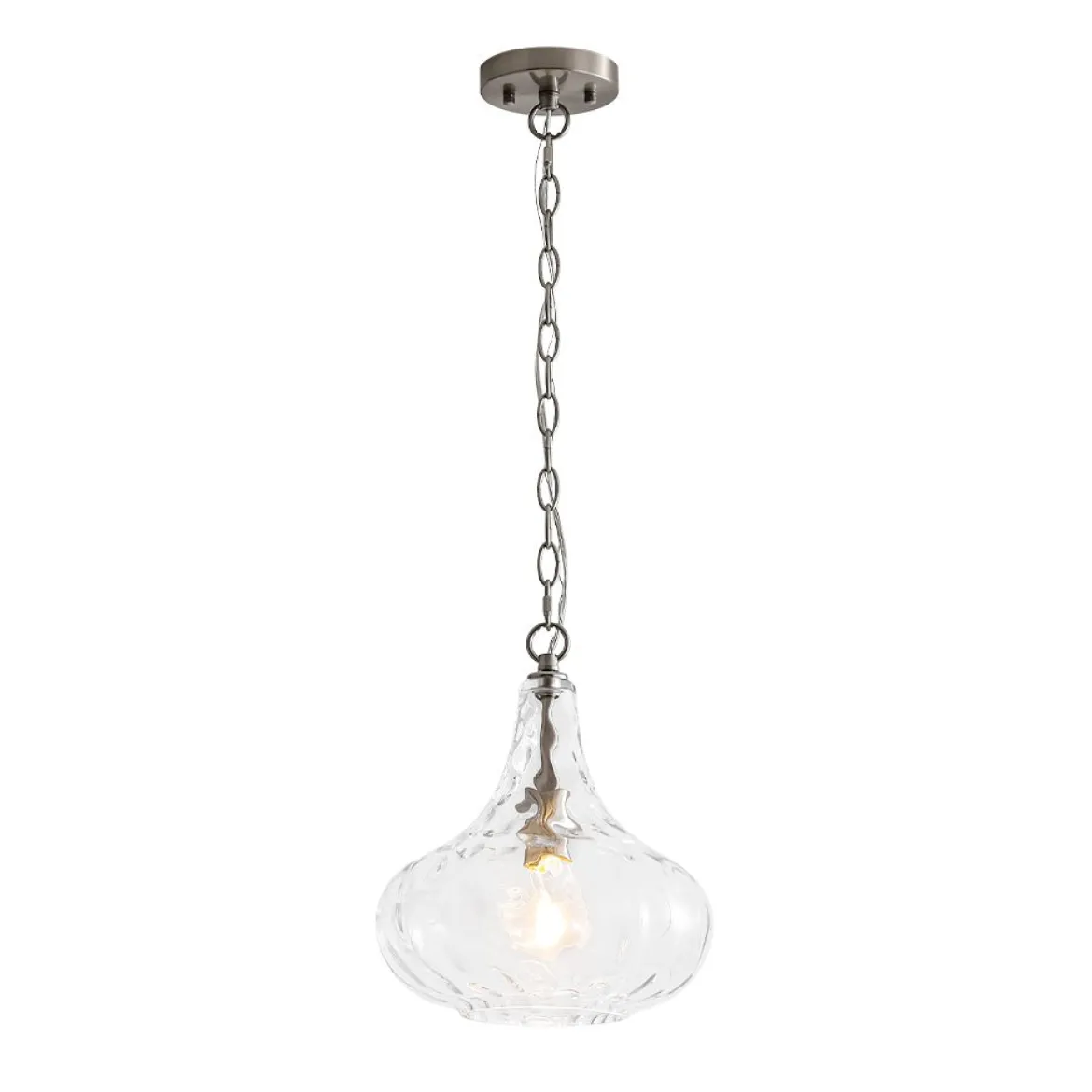 Farmhouse 1-Light Hammered Glass Bell Kitchen Pendant Light