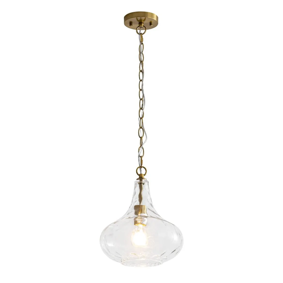 Farmhouse 1-Light Hammered Glass Bell Kitchen Pendant Light