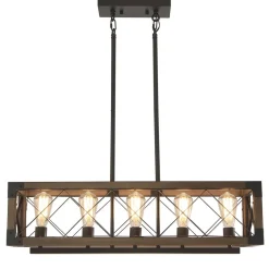 Farmhouse 5-Light Rectangle Wood Chandelier