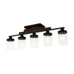 Farmhouse Linear Glass Wooden Kitchen Island Ceiling Light