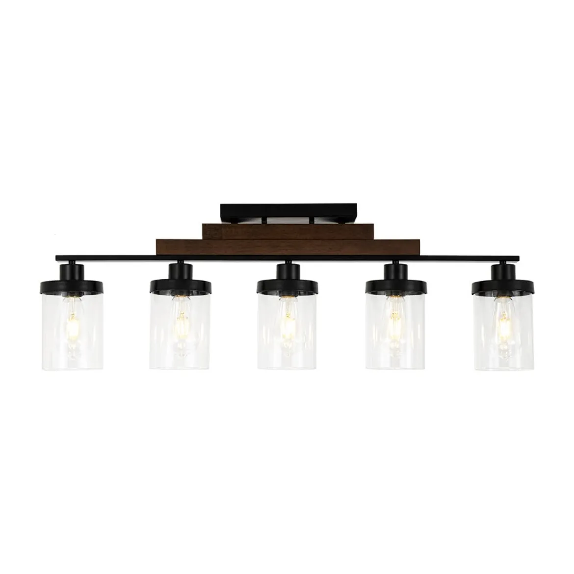 Farmhouse Linear Glass Wooden Kitchen Island Ceiling Light