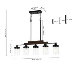 Farmhouse Linear Glass Wooden Kitchen Island Ceiling Light