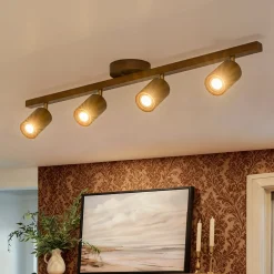 Farmhouse Walnut Wood 4-Light Linear Semi Flush Track Light