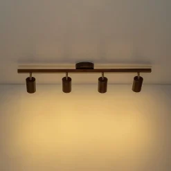 Farmhouse Walnut Wood 4-Light Linear Semi Flush Track Light