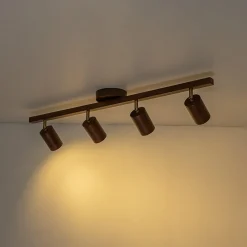 Farmhouse Walnut Wood 4-Light Linear Semi Flush Track Light