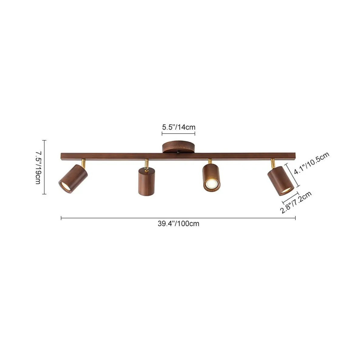 Farmhouse Walnut Wood 4-Light Linear Semi Flush Track Light