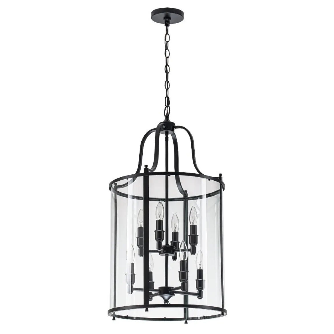 Farmhouse Wide Clear Glass Cylinder Cage Pendant