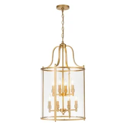 Farmhouse Wide Clear Glass Cylinder Cage Pendant