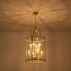Farmhouse Wide Clear Glass Cylinder Cage Pendant