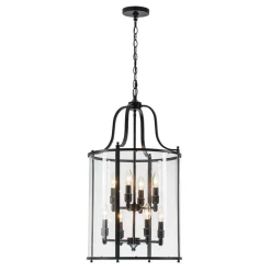 Farmhouse Wide Clear Glass Cylinder Cage Pendant