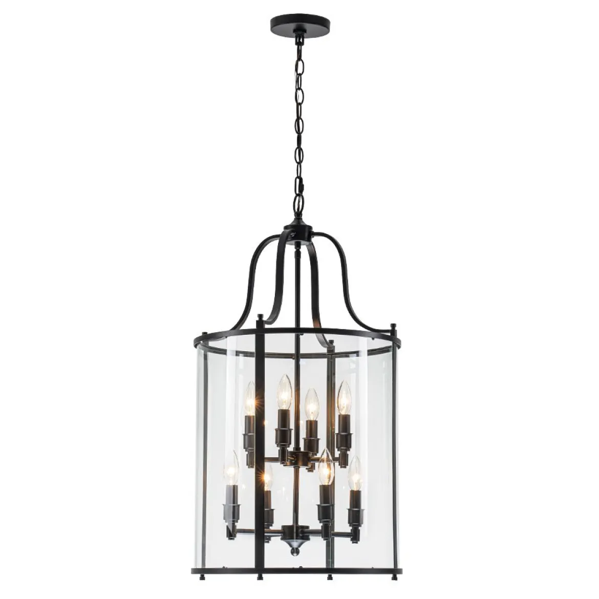 Farmhouse Wide Clear Glass Cylinder Cage Pendant