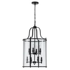 Farmhouse Wide Clear Glass Cylinder Cage Pendant