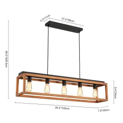 Farmhouse Wooden Rectangular Cage Island Chandelier