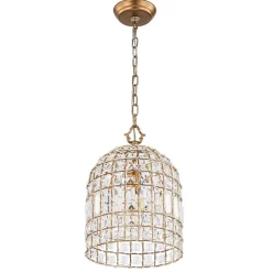 French Antique Brass Crystal Cage Chandelier