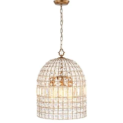 French Antique Brass Crystal Cage Chandelier