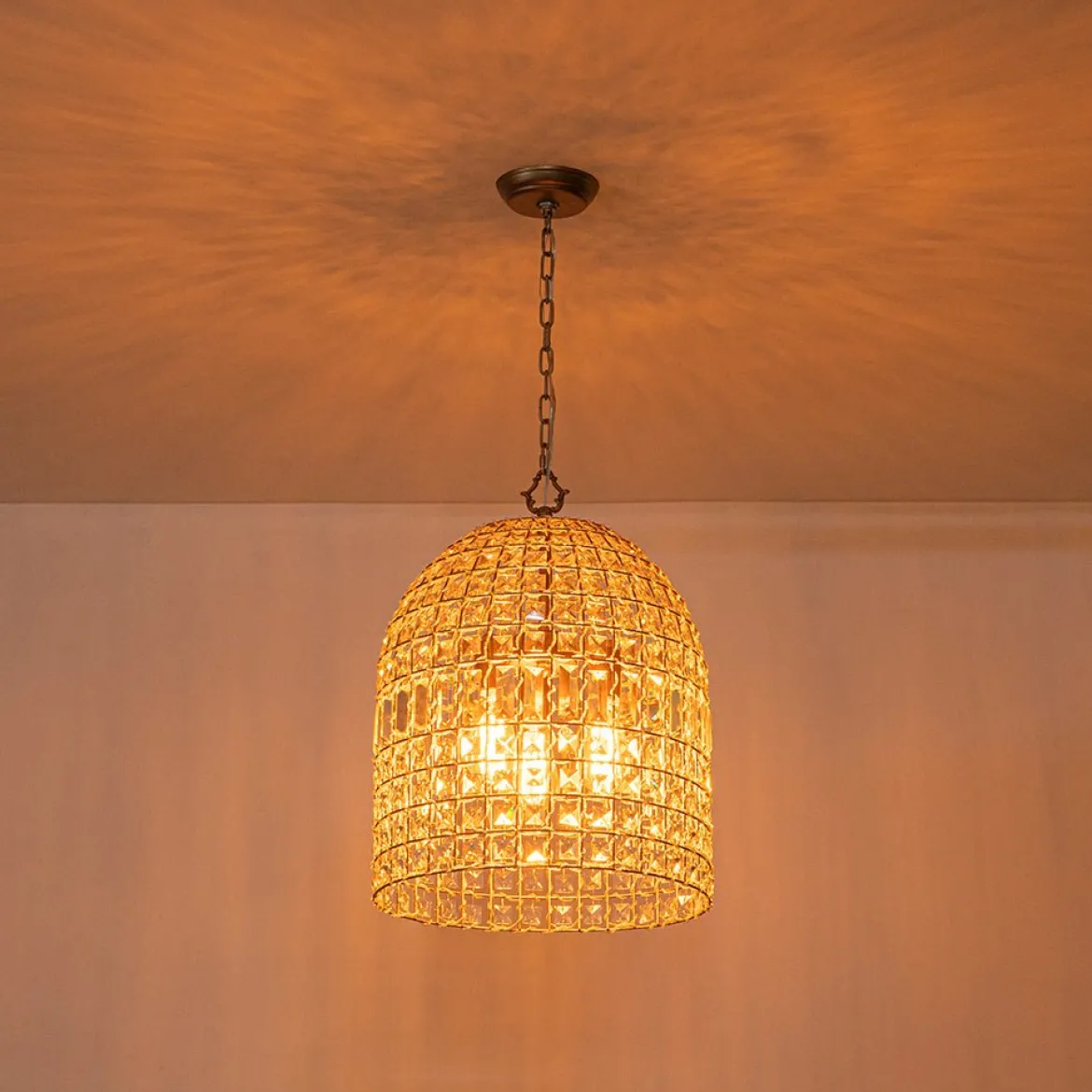 French Antique Brass Crystal Cage Chandelier