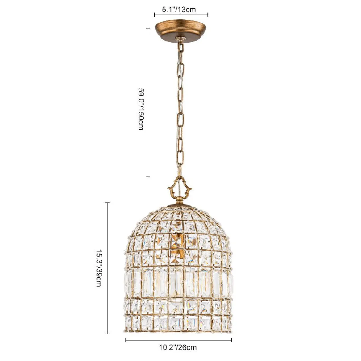 French Antique Brass Crystal Cage Chandelier