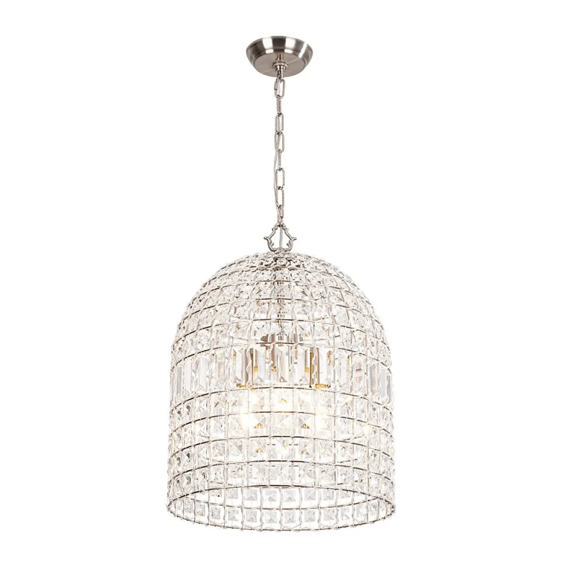 French Antique Brass Crystal Cage Chandelier
