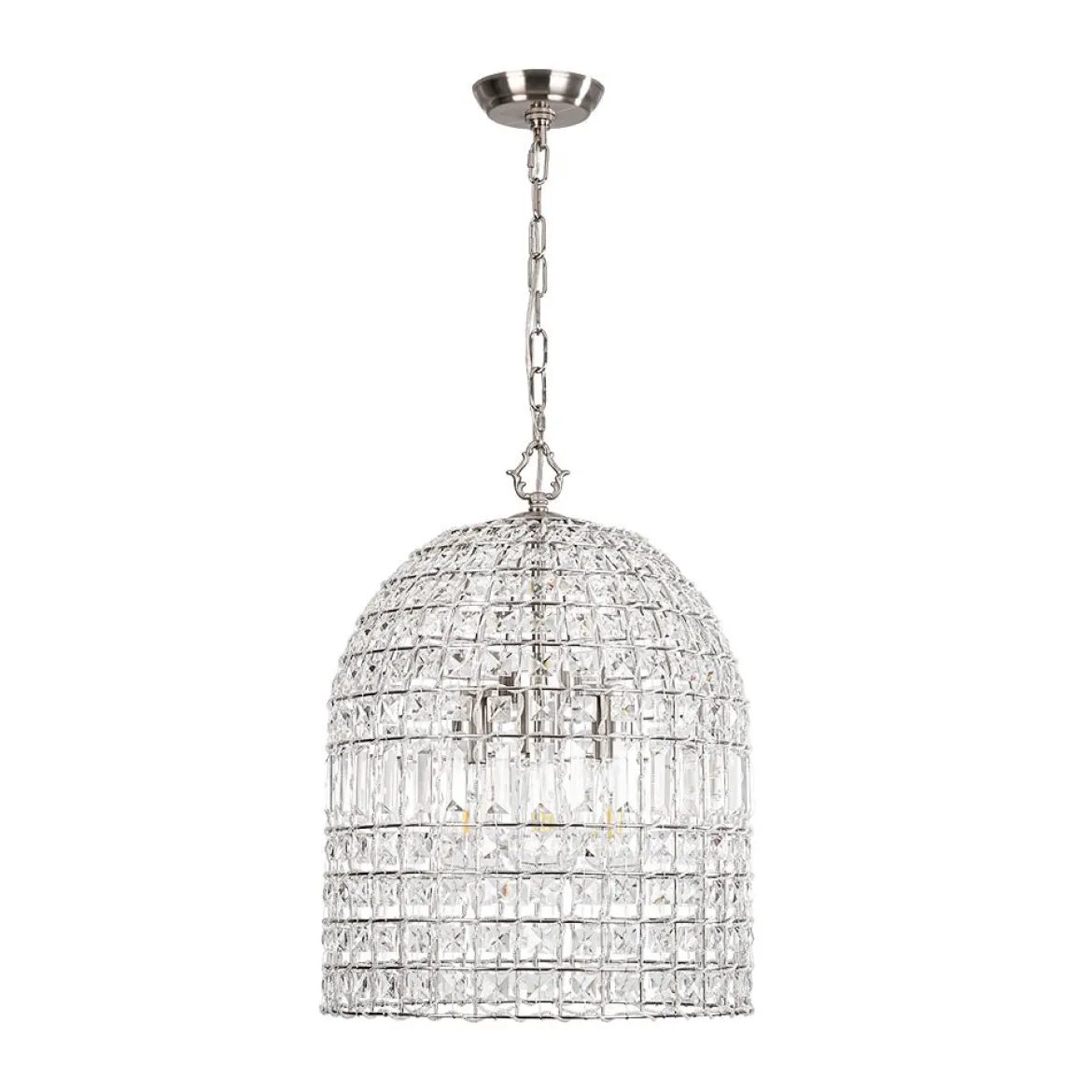 French Antique Brass Crystal Cage Chandelier