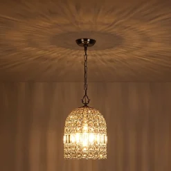 French Antique Brass Crystal Cage Chandelier