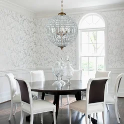 French Antique Brass Crystal Globe Chandelier