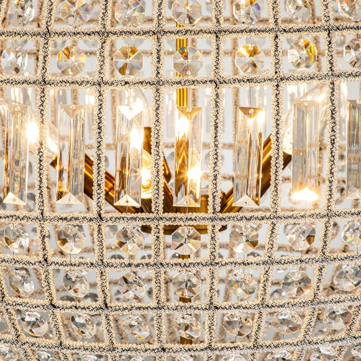 French Antique Brass Crystal Globe Chandelier