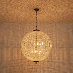 French Antique Brass Crystal Globe Chandelier