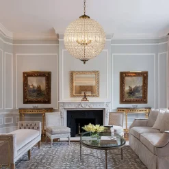 French Antique Brass Crystal Globe Chandelier
