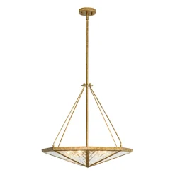 French Antique Gold Geometric Water Glass Cage Chandelier