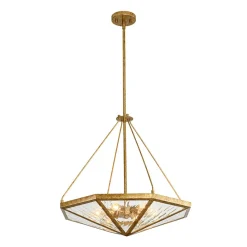 French Antique Gold Geometric Water Glass Cage Chandelier