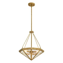French Antique Gold Geometric Water Glass Cage Chandelier
