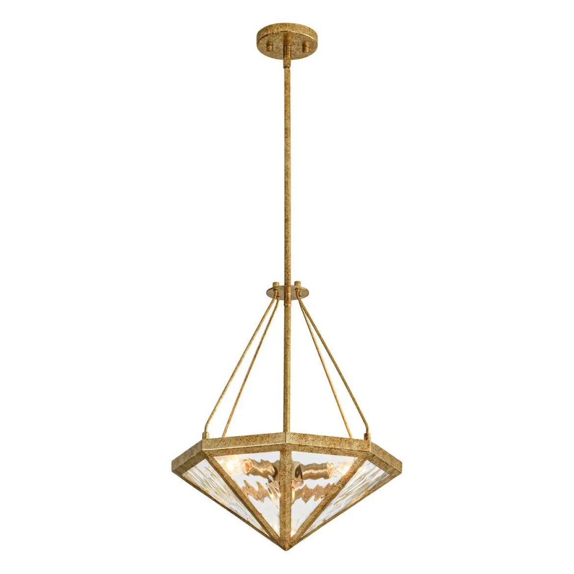 French Antique Gold Geometric Water Glass Cage Chandelier