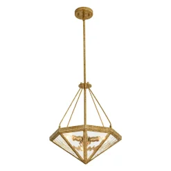 French Antique Gold Geometric Water Glass Cage Chandelier