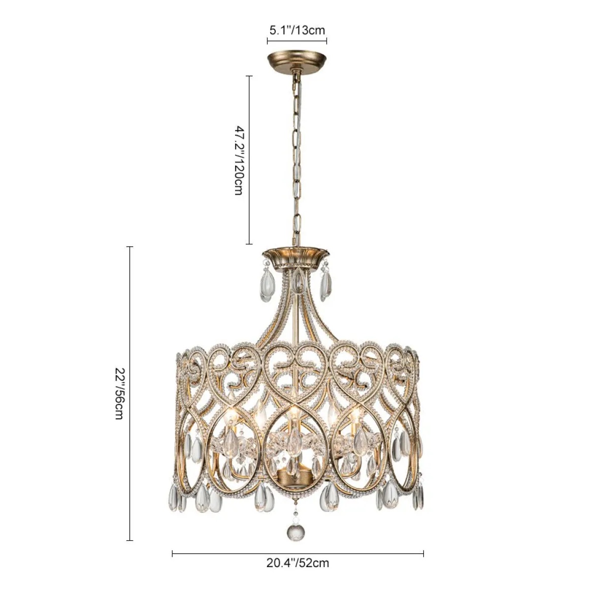 French Antique 5-Light Crystal Accents Drum Chandelier
