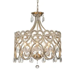 French Antique 5-Light Crystal Accents Drum Chandelier