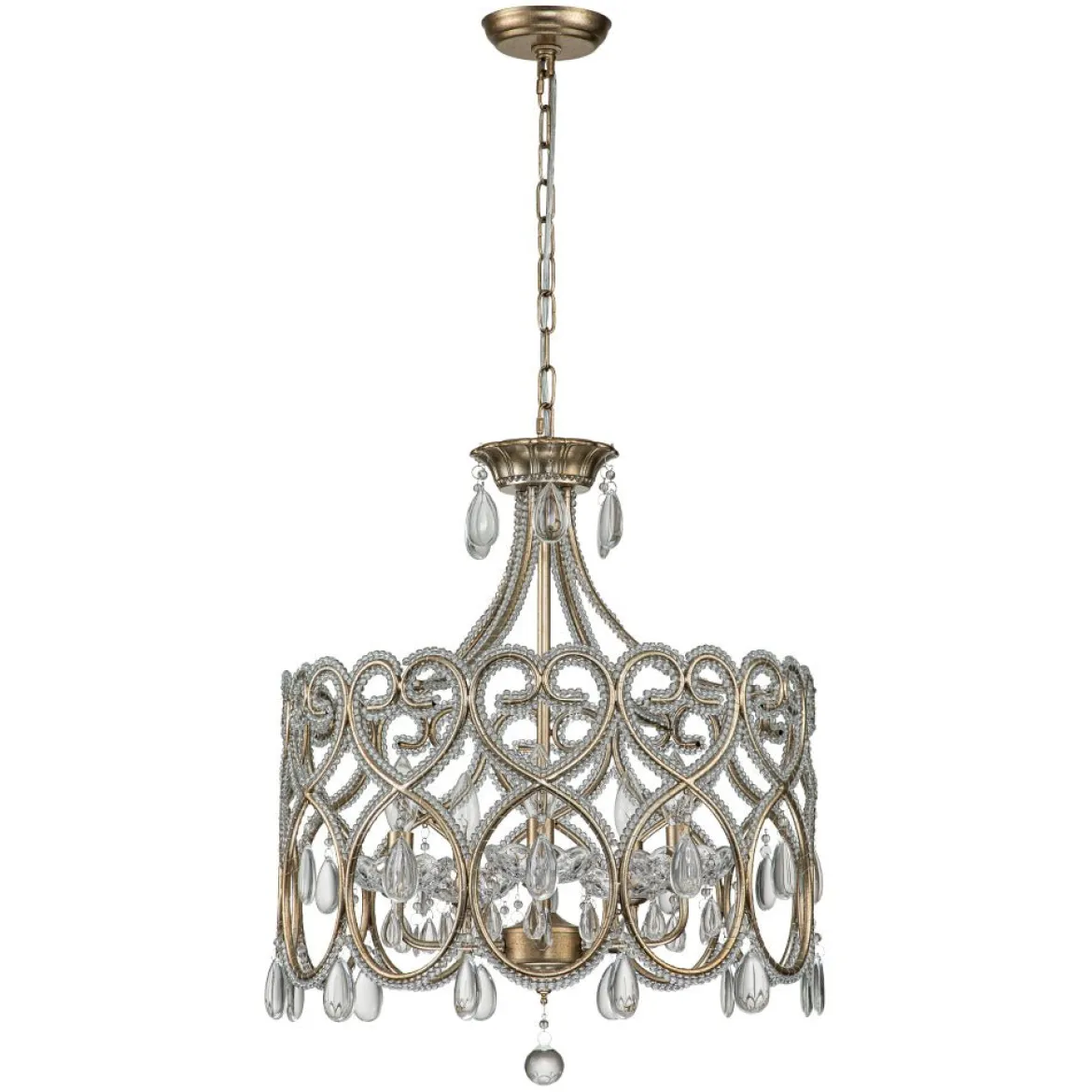 French Antique 5-Light Crystal Accents Drum Chandelier