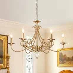 French Classic Brass Scrolling Candle Style Chandelier
