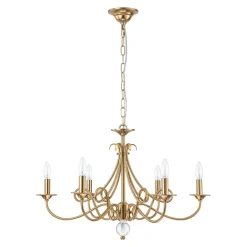 French Classic Brass Scrolling Candle Style Chandelier