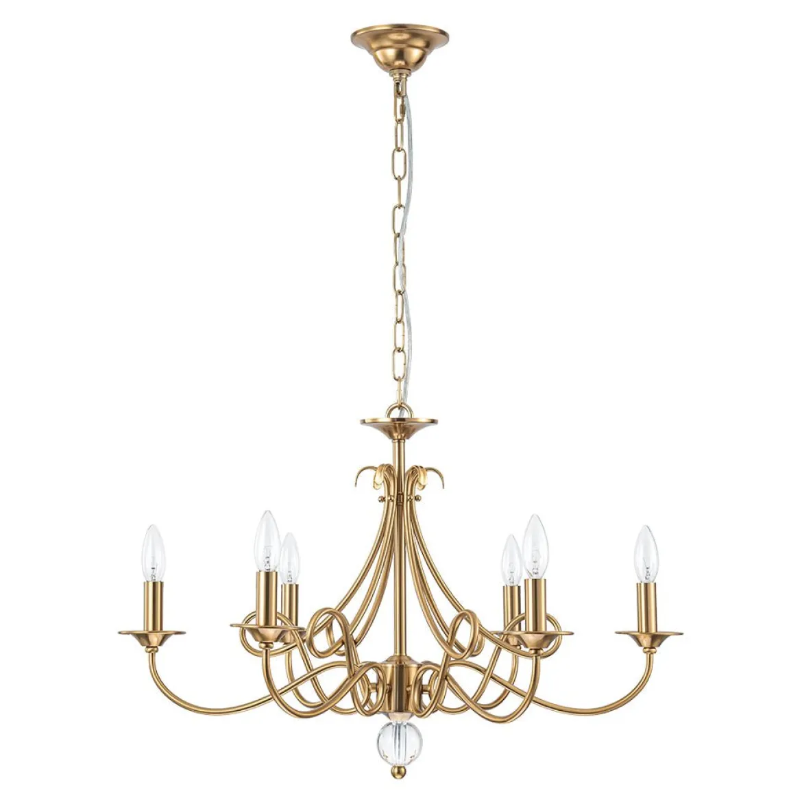 French Classic Brass Scrolling Candle Style Chandelier