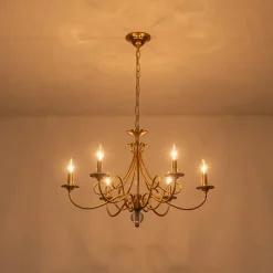 French Classic Brass Scrolling Candle Style Chandelier