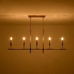 French Country 5-Light Fabric Shade Candle Linear Island Chandelier