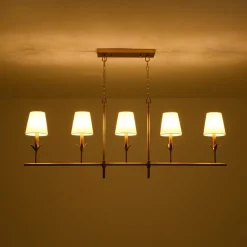 French Country 5-Light Fabric Shade Candle Linear Island Chandelier