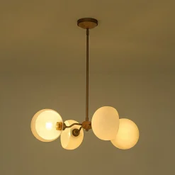 French Country 4-Light Frosted Glass Round Sputnik Chandelier